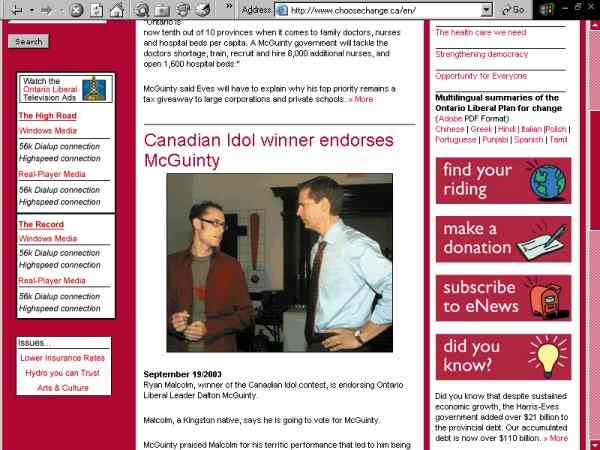 Homepage www.choosechange.ca.